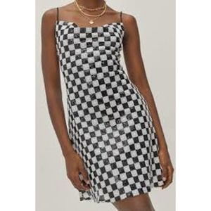 Nasty Gal Womens Checkerboard Sequin Mini Slip Dress Black White Size 0